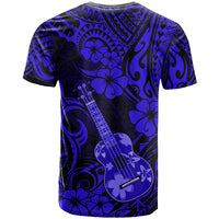Hawaii Ukulele T Shirt Polynesian Pattern Navy Blue Version - Wonder Print Shop