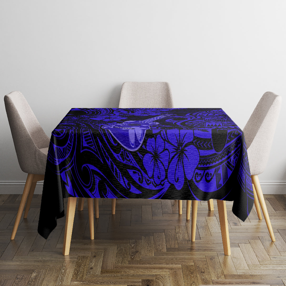 Hawaii Ukulele Tablecloth Polynesian Pattern Navy Blue Version - Wonder Print Shop