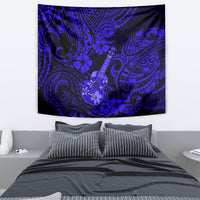 Hawaii Ukulele Tapestry Polynesian Pattern Navy Blue Version - Wonder Print Shop
