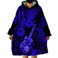 Hawaii Ukulele Wearable Blanket Hoodie Polynesian Pattern Navy Blue Version - Wonder Print Shop