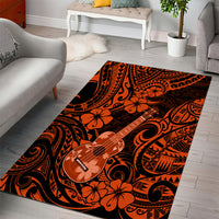Hawaii Ukulele Area Rug Polynesian Pattern Orange Version - Wonder Print Shop