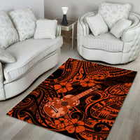 Hawaii Ukulele Area Rug Polynesian Pattern Orange Version - Wonder Print Shop