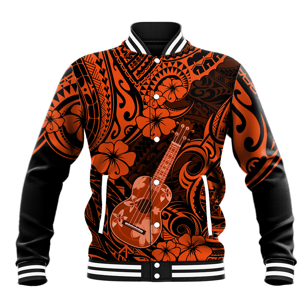 Hawaii Ukulele Baseball Jacket Polynesian Pattern Orange Version - Wonder Print Shop