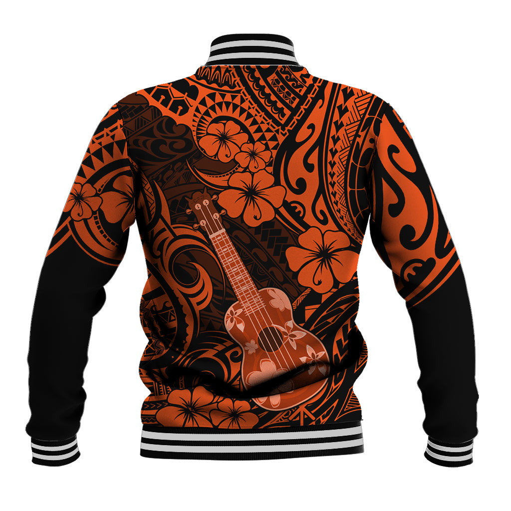 Hawaii Ukulele Baseball Jacket Polynesian Pattern Orange Version - Wonder Print Shop