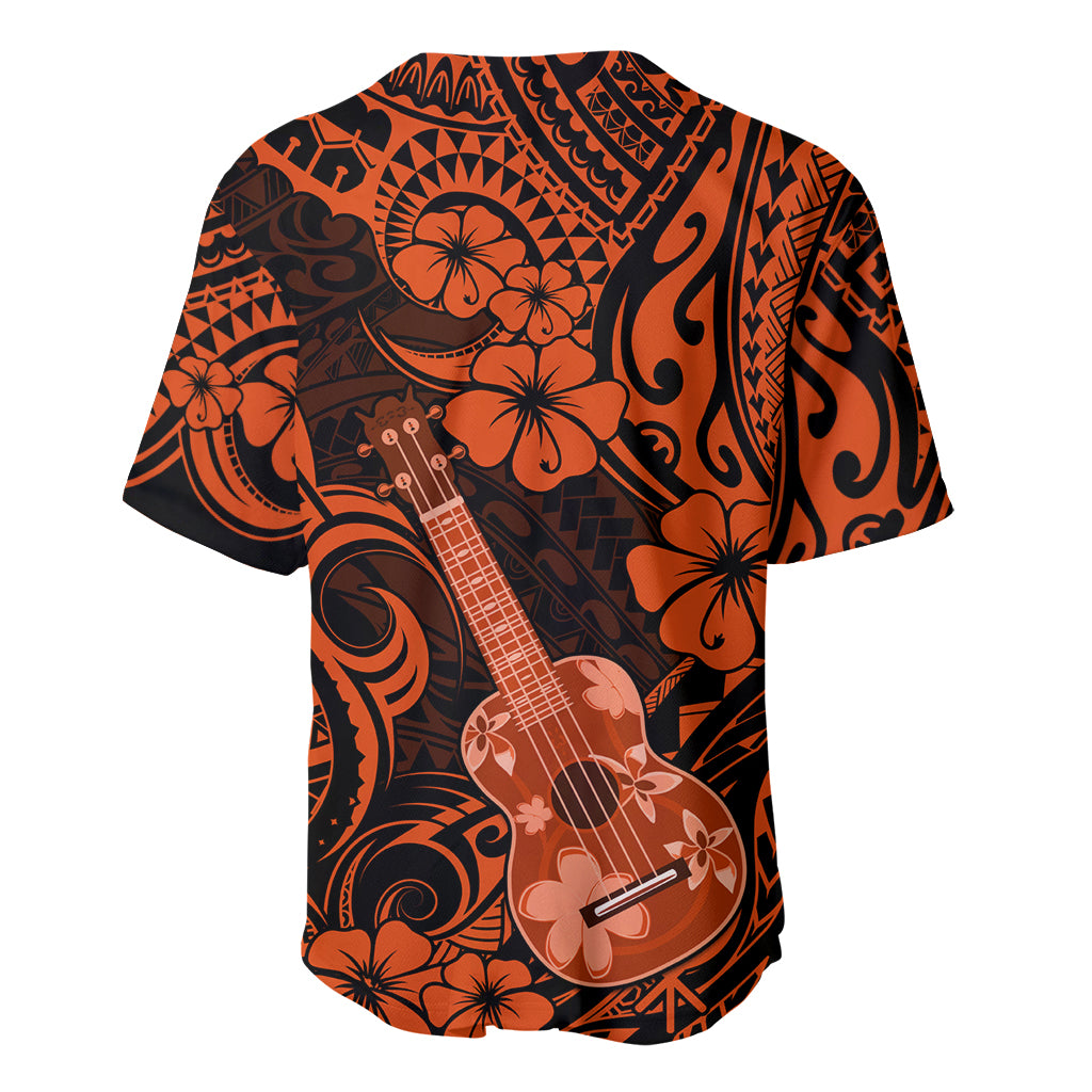 Hawaii Ukulele Baseball Jersey Polynesian Pattern Orange Version - Wonder Print Shop
