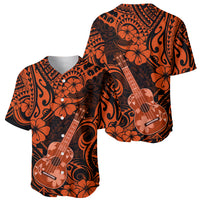 Hawaii Ukulele Baseball Jersey Polynesian Pattern Orange Version - Wonder Print Shop