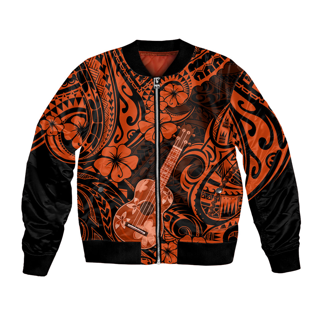 Hawaii Ukulele Bomber Jacket Polynesian Pattern Orange Version - Wonder Print Shop