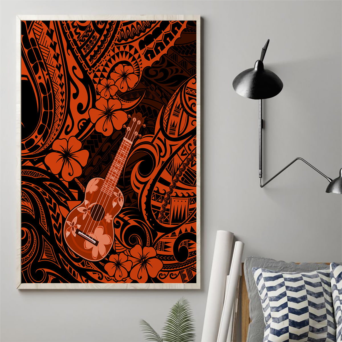 Hawaii Ukulele Canvas Wall Art Polynesian Pattern Orange Version - Wonder Print Shop