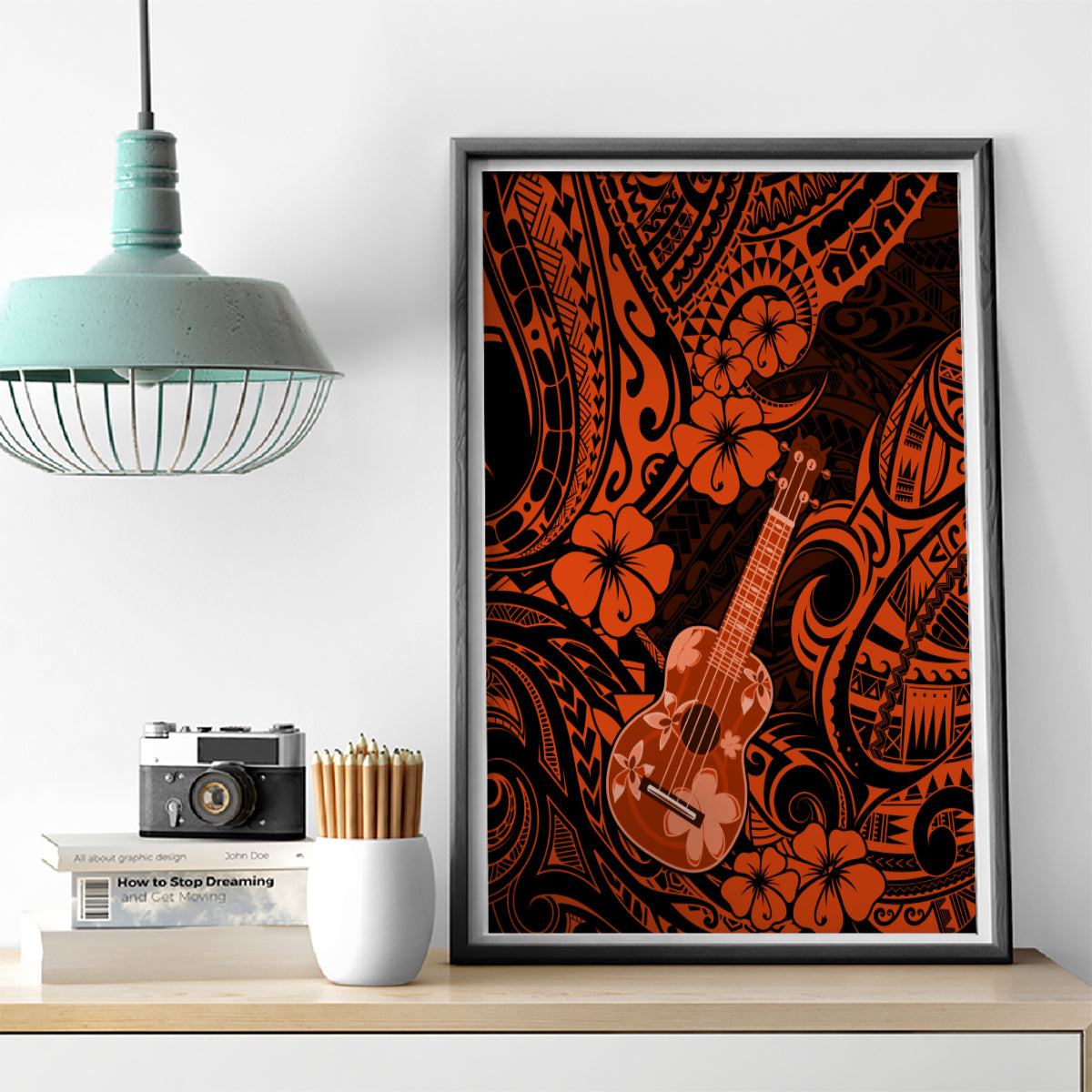 Hawaii Ukulele Canvas Wall Art Polynesian Pattern Orange Version - Wonder Print Shop