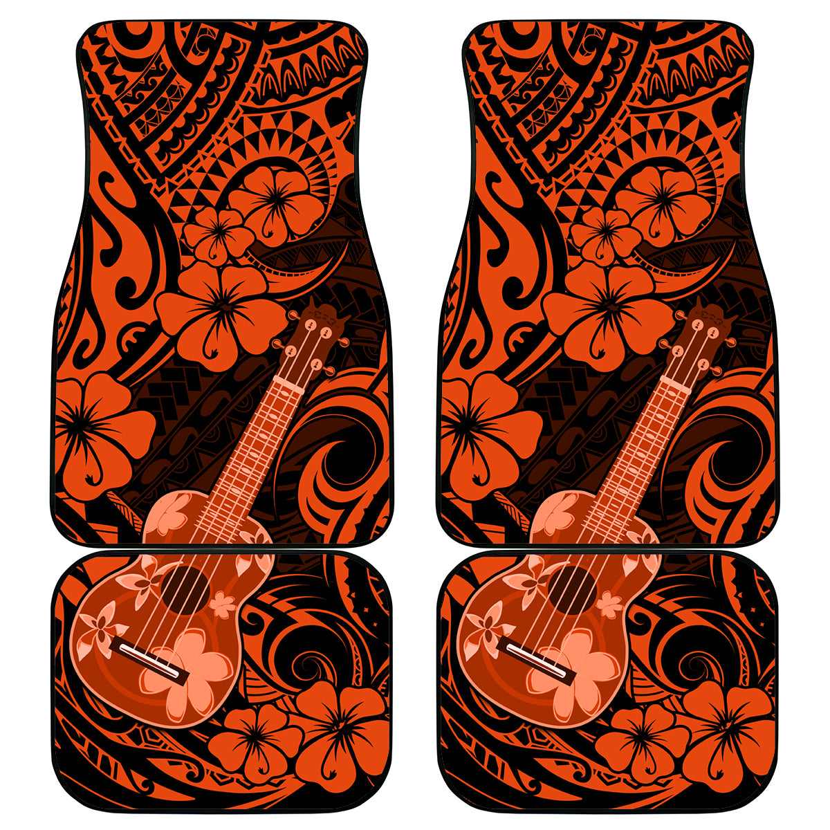 Hawaii Ukulele Car Mats Polynesian Pattern Orange Version - Wonder Print Shop