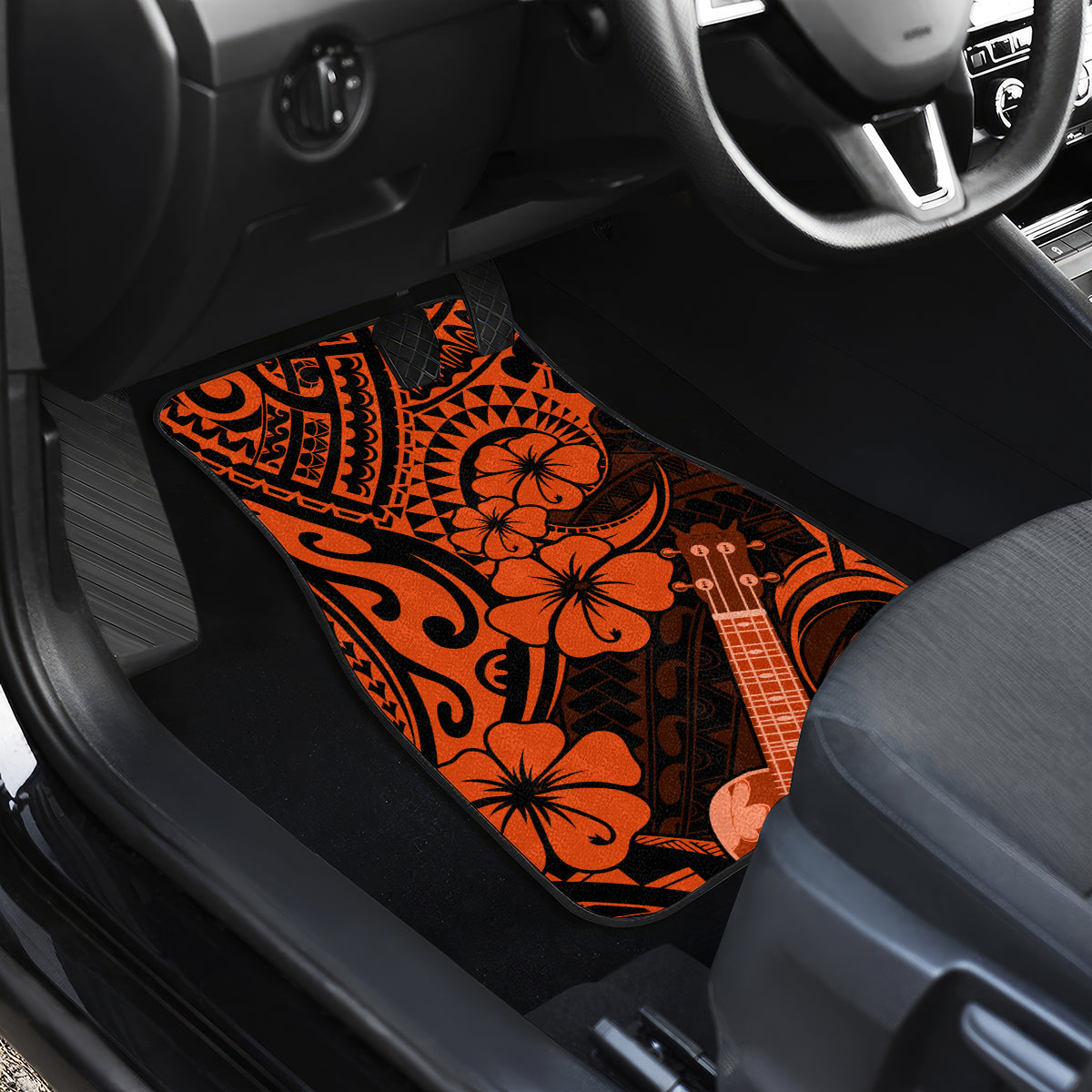Hawaii Ukulele Car Mats Polynesian Pattern Orange Version - Wonder Print Shop