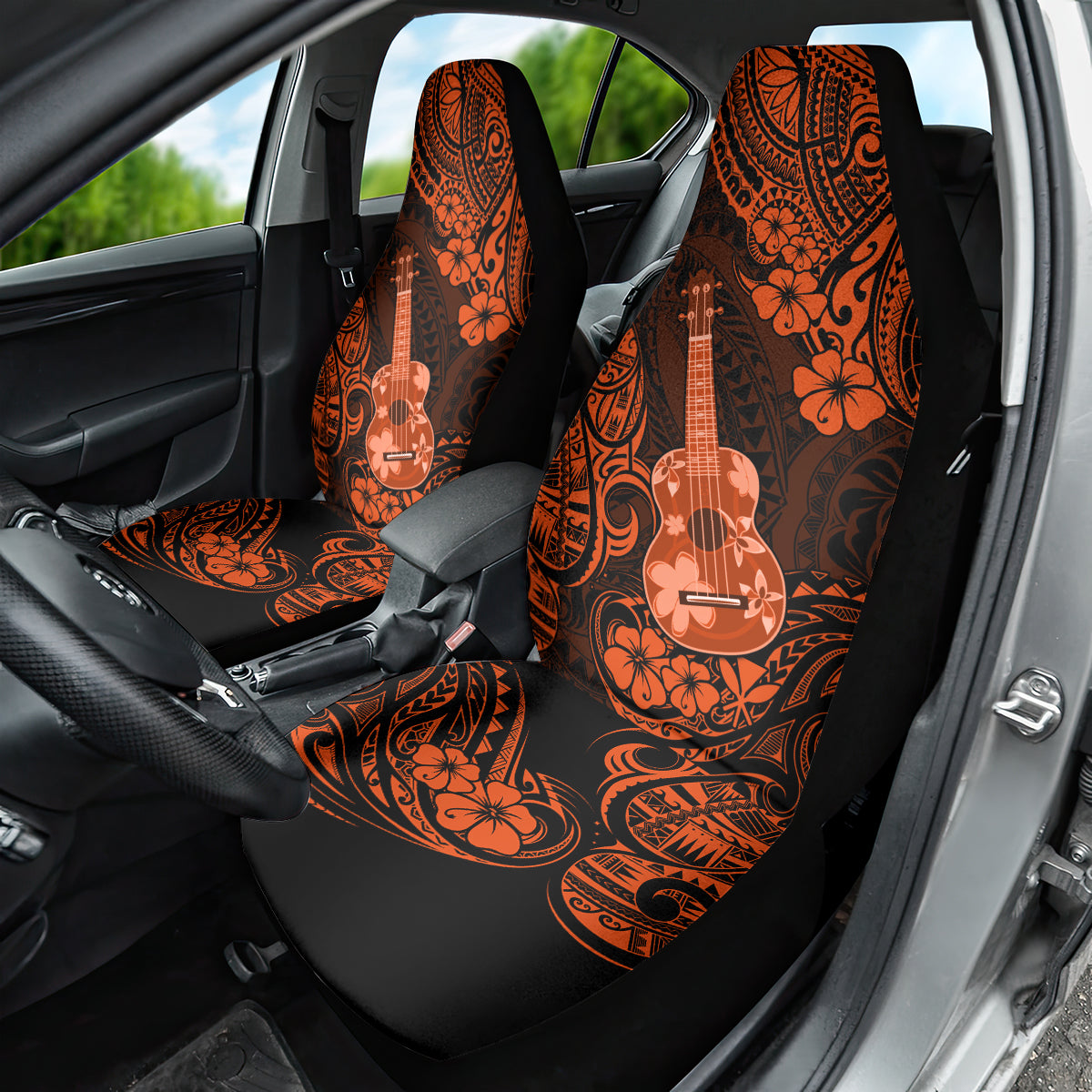 Hawaii Ukulele Car Seat Cover Polynesian Pattern Orange Version - Wonder Print Shop