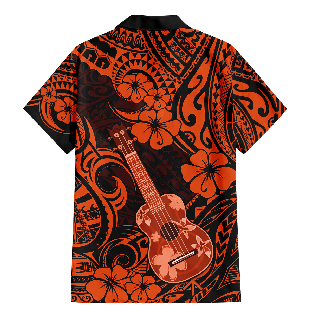 Hawaii Ukulele Family Matching Mermaid Dress and Hawaiian Shirt Polynesian Pattern Orange Version - Wonder Print Shop