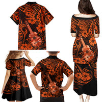 Hawaii Ukulele Family Matching Puletasi Dress and Hawaiian Shirt Polynesian Pattern Orange Version - Wonder Print Shop