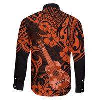 Hawaii Ukulele Family Matching Short Sleeve Bodycon Dress and Hawaiian Shirt Polynesian Pattern Orange Version - Wonder Print Shop