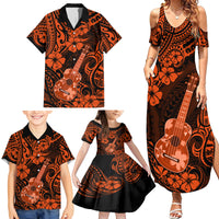 Hawaii Ukulele Family Matching Summer Maxi Dress and Hawaiian Shirt Polynesian Pattern Orange Version - Wonder Print Shop