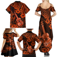 Hawaii Ukulele Family Matching Summer Maxi Dress and Hawaiian Shirt Polynesian Pattern Orange Version - Wonder Print Shop