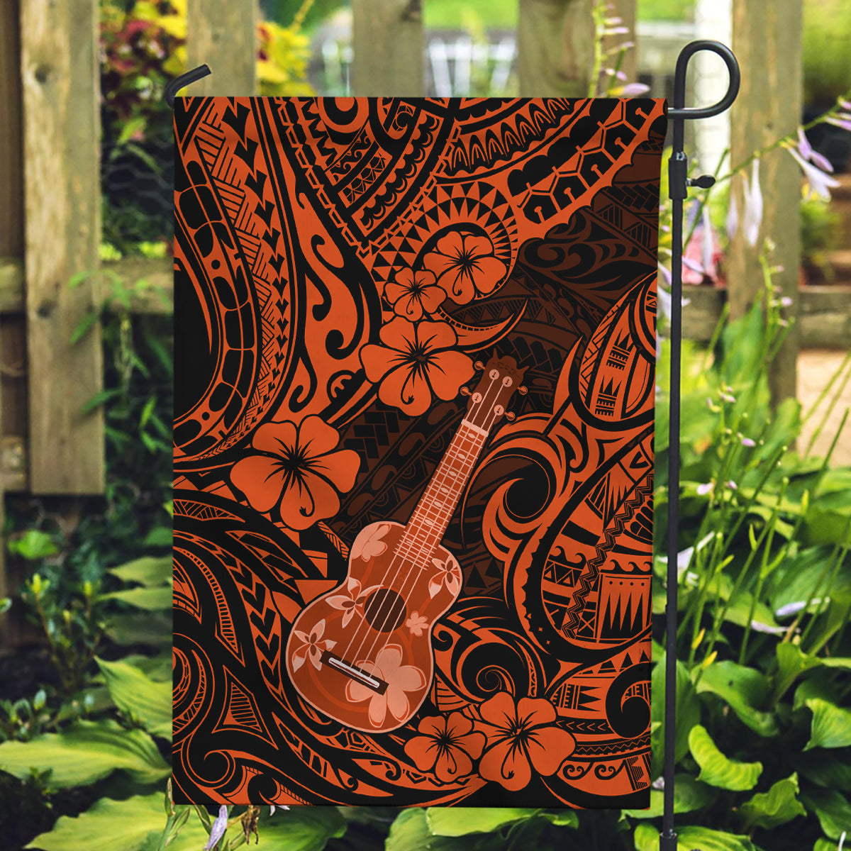 Hawaii Ukulele Garden Flag Polynesian Pattern Orange Version - Wonder Print Shop