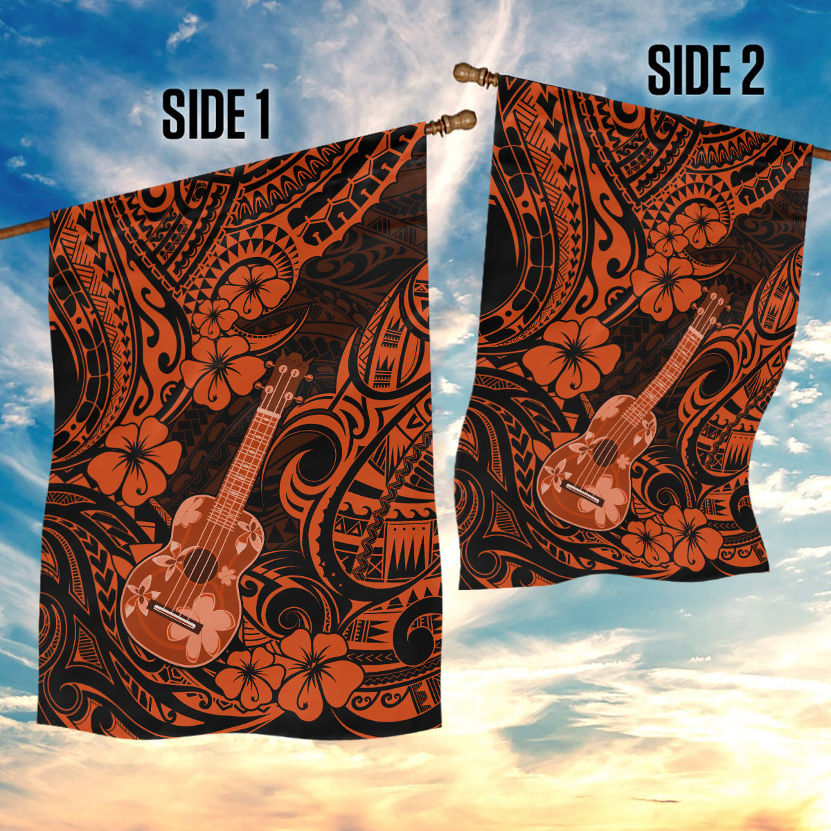 Hawaii Ukulele Garden Flag Polynesian Pattern Orange Version - Wonder Print Shop