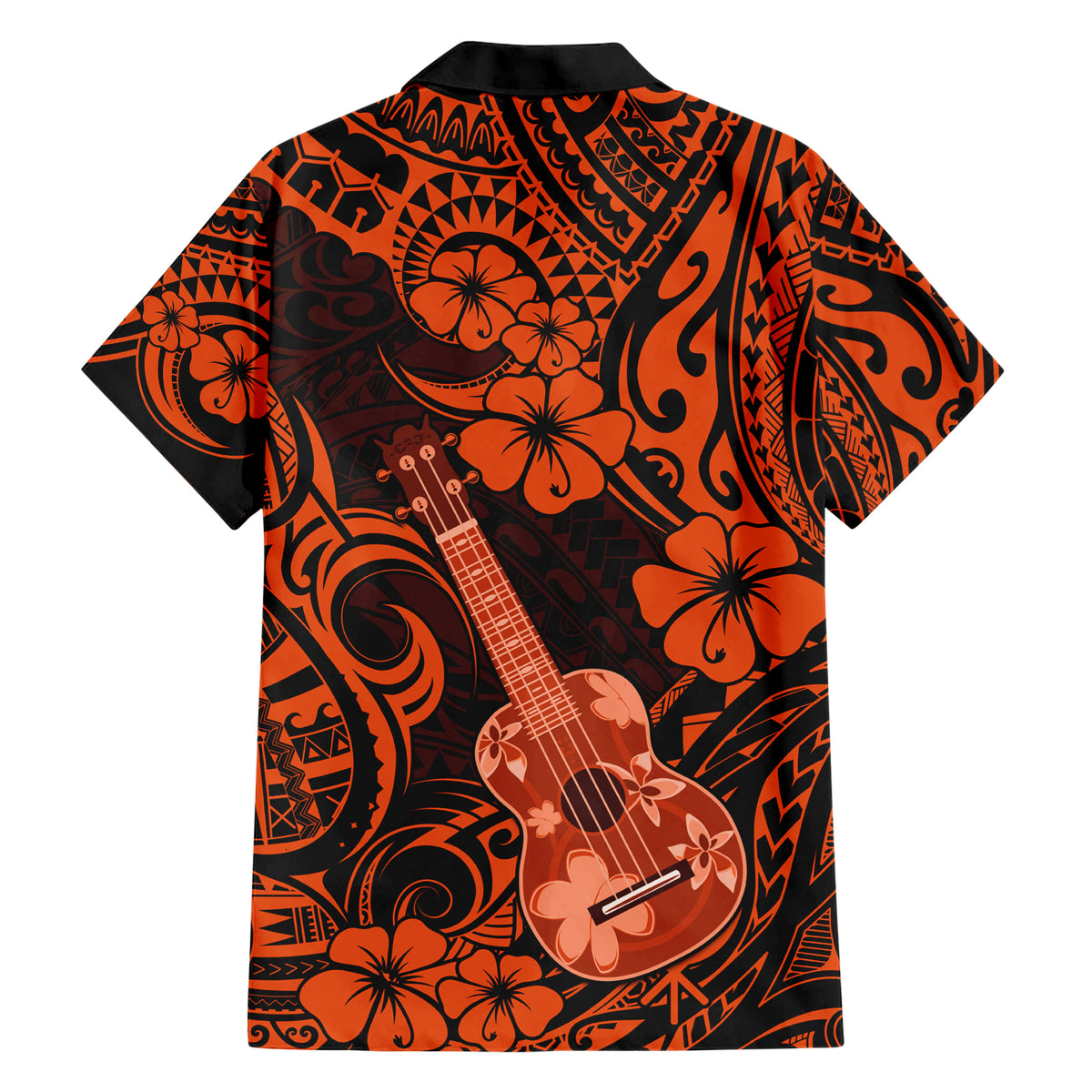 Hawaii Ukulele Hawaiian Shirt Polynesian Pattern Orange Version - Wonder Print Shop