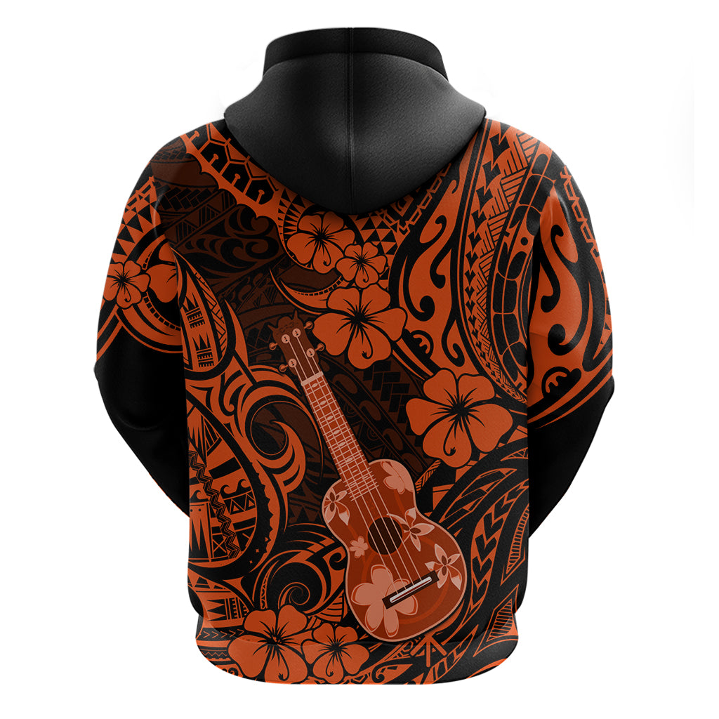 Hawaii Ukulele Hoodie Polynesian Pattern Orange Version - Wonder Print Shop