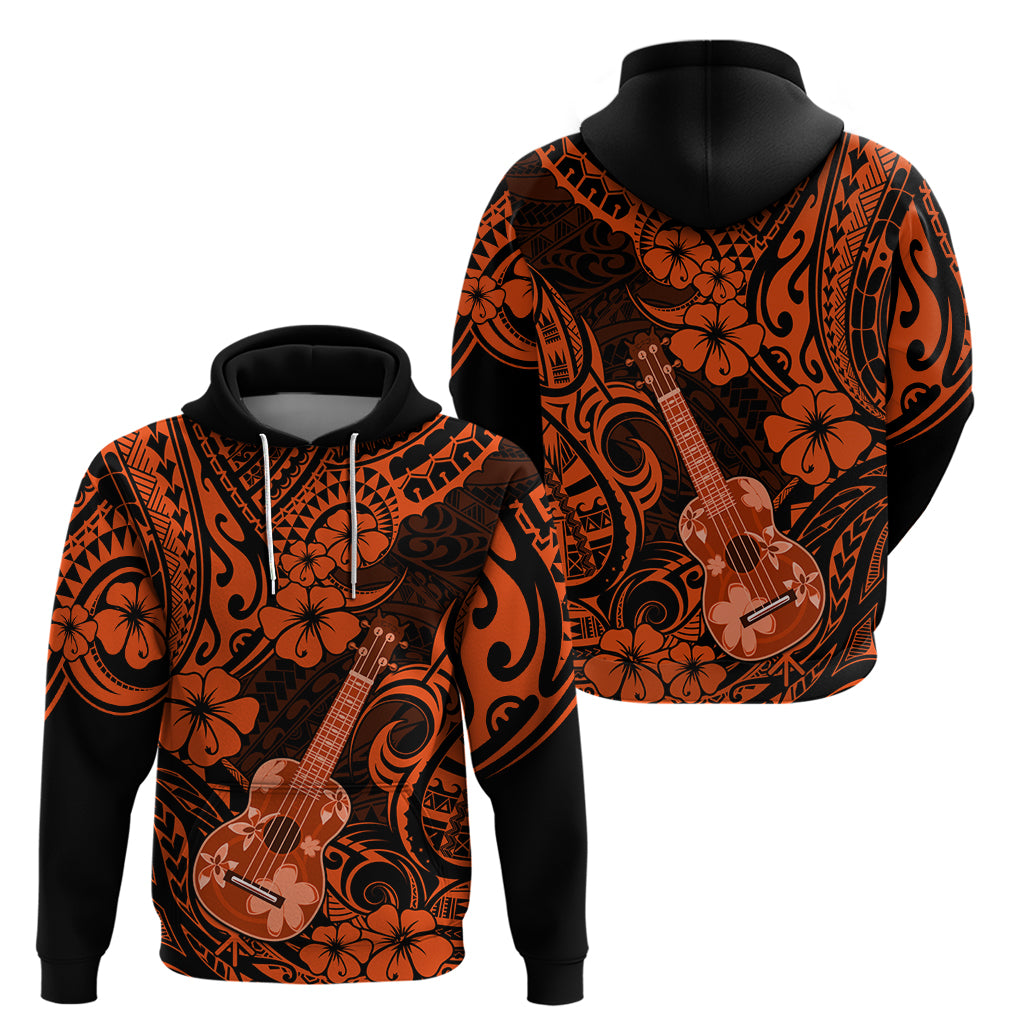 Hawaii Ukulele Hoodie Polynesian Pattern Orange Version - Wonder Print Shop