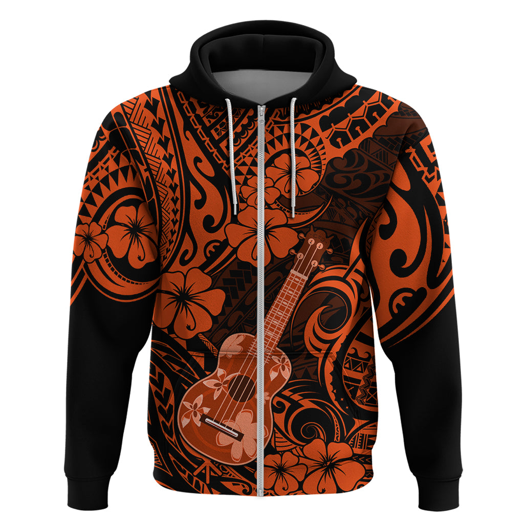 Hawaii Ukulele Hoodie Polynesian Pattern Orange Version - Wonder Print Shop