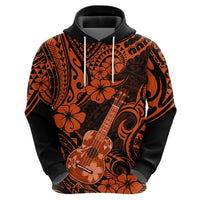 Hawaii Ukulele Hoodie Polynesian Pattern Orange Version - Wonder Print Shop