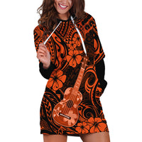 Hawaii Ukulele Hoodie Dress Polynesian Pattern Orange Version - Wonder Print Shop