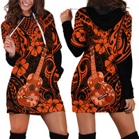Hawaii Ukulele Hoodie Dress Polynesian Pattern Orange Version - Wonder Print Shop
