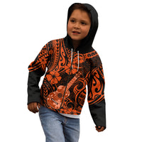 Hawaii Ukulele Kid Hoodie Polynesian Pattern Orange Version - Wonder Print Shop