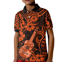 Hawaii Ukulele Kid Polo Shirt Polynesian Pattern Orange Version - Wonder Print Shop