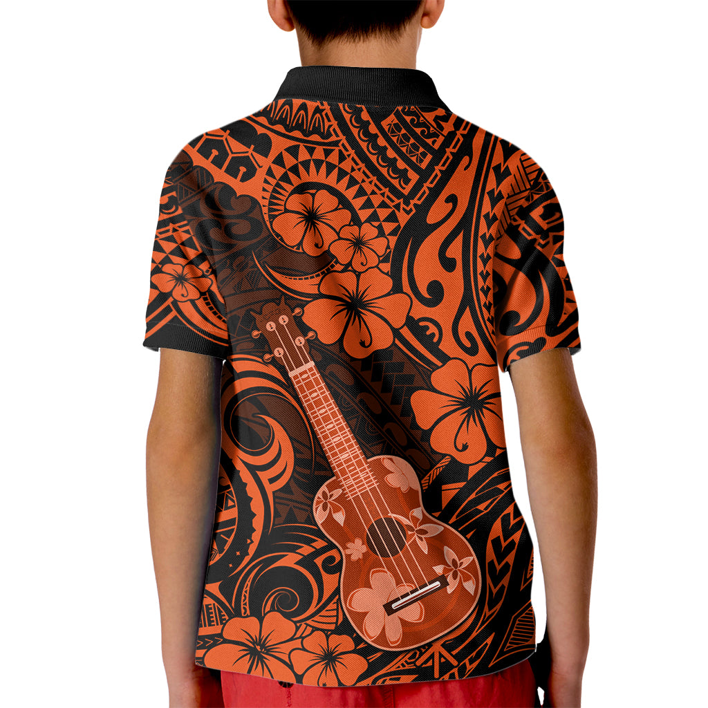 Hawaii Ukulele Kid Polo Shirt Polynesian Pattern Orange Version - Wonder Print Shop