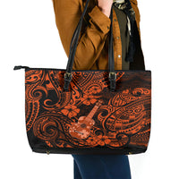 Hawaii Ukulele Leather Tote Bag Polynesian Pattern Orange Version - Wonder Print Shop