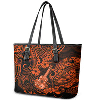 Hawaii Ukulele Leather Tote Bag Polynesian Pattern Orange Version - Wonder Print Shop