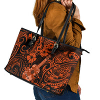 Hawaii Ukulele Leather Tote Bag Polynesian Pattern Orange Version - Wonder Print Shop