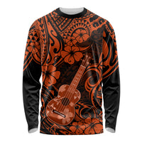 Hawaii Ukulele Long Sleeve Shirt Polynesian Pattern Orange Version - Wonder Print Shop
