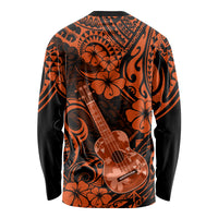 Hawaii Ukulele Long Sleeve Shirt Polynesian Pattern Orange Version - Wonder Print Shop