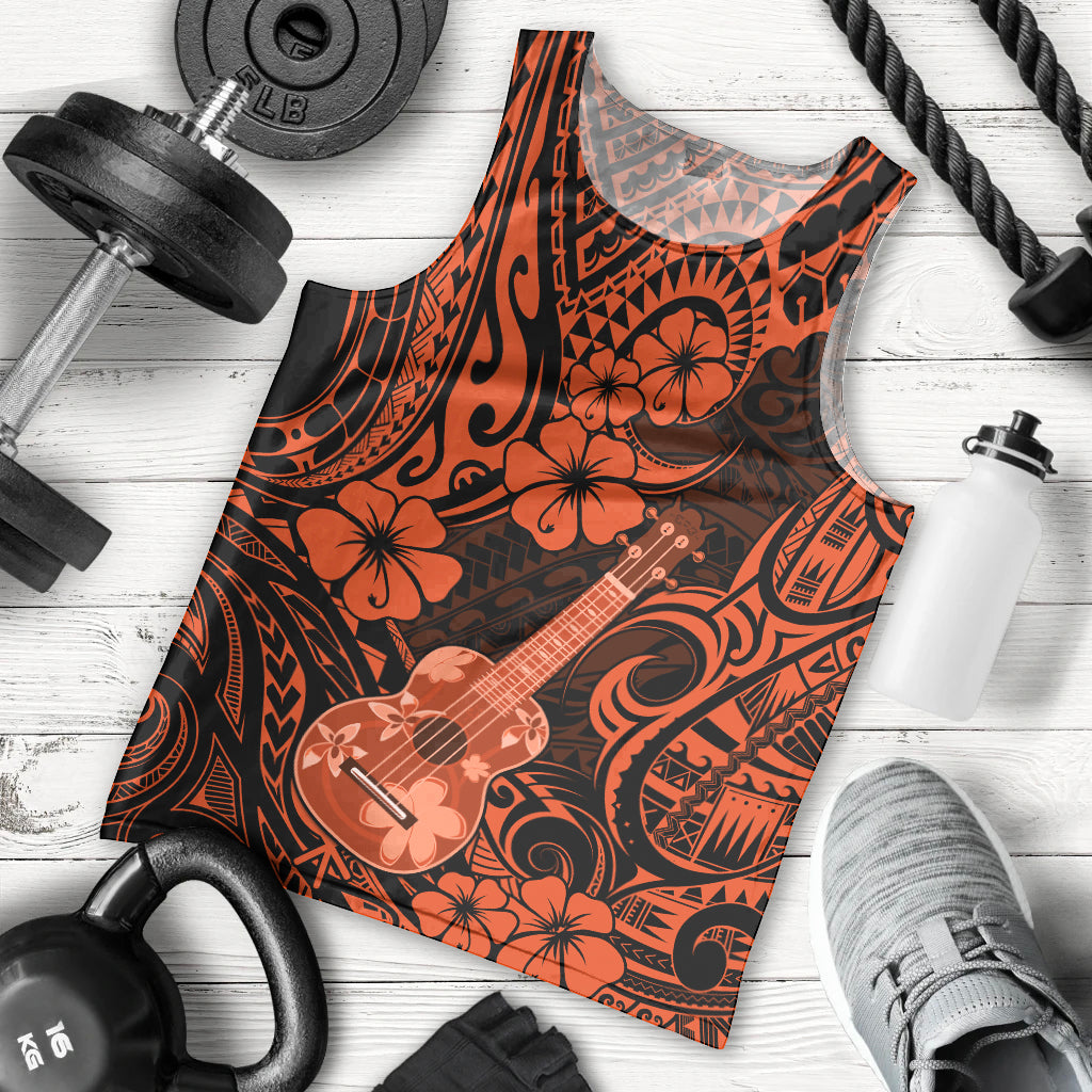 Hawaii Ukulele Men Tank Top Polynesian Pattern Orange Version - Wonder Print Shop