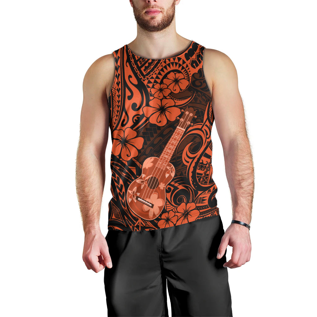 Hawaii Ukulele Men Tank Top Polynesian Pattern Orange Version - Wonder Print Shop
