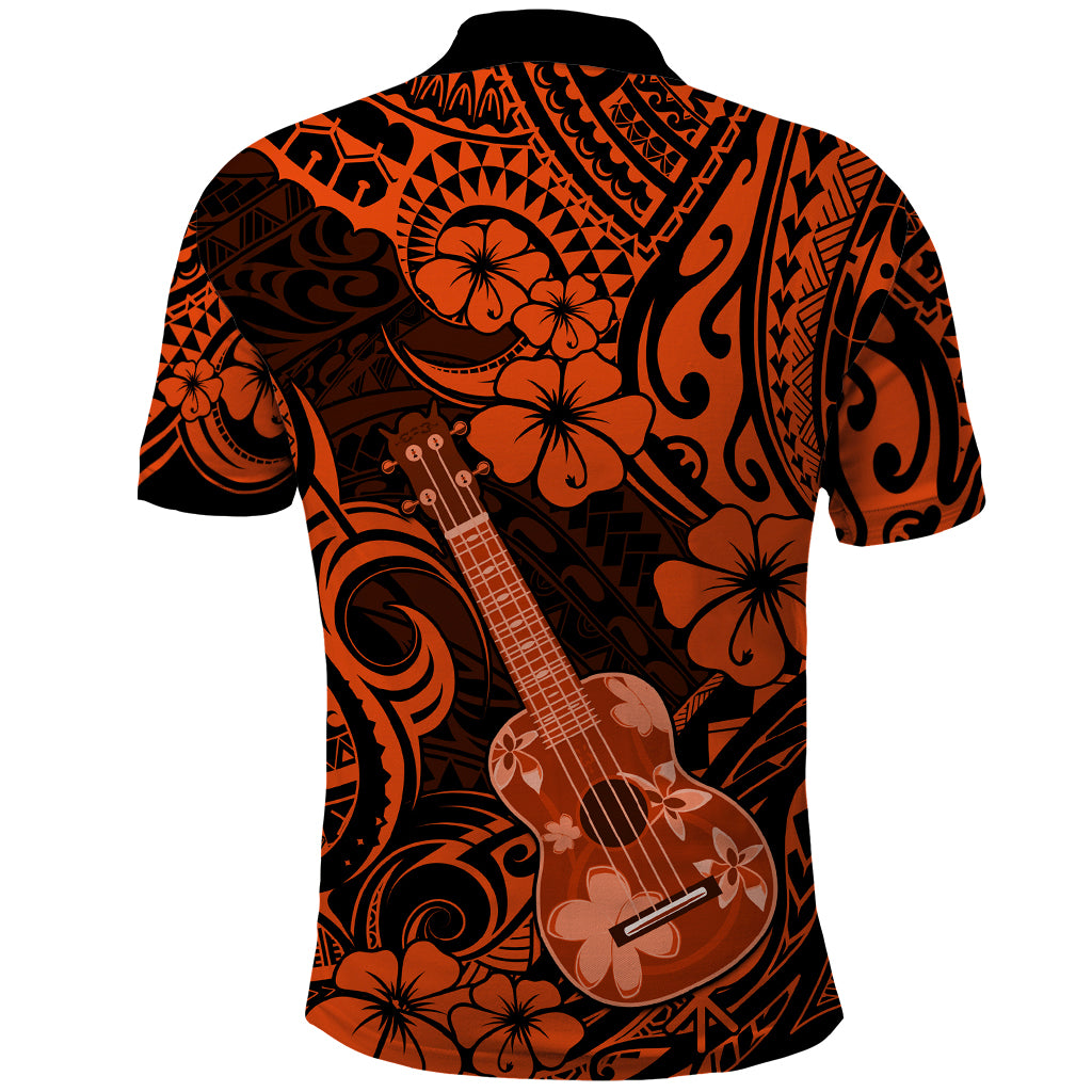 Hawaii Ukulele Polo Shirt Polynesian Pattern Orange Version - Wonder Print Shop