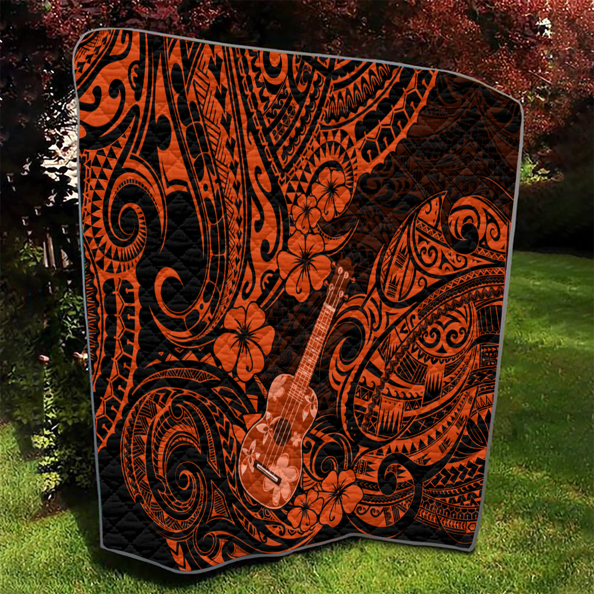 Hawaii Ukulele Quilt Polynesian Pattern Orange Version - Wonder Print Shop