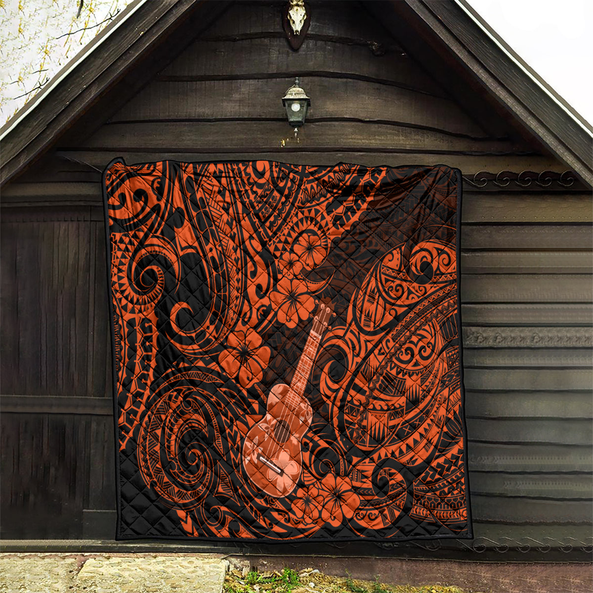 Hawaii Ukulele Quilt Polynesian Pattern Orange Version - Wonder Print Shop