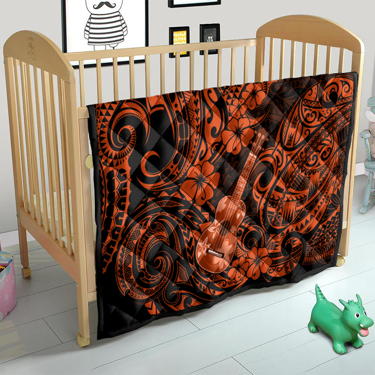 Hawaii Ukulele Quilt Polynesian Pattern Orange Version - Wonder Print Shop