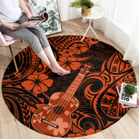 hawaii-ukulele-round-carpet-polynesian-pattern-orange-version