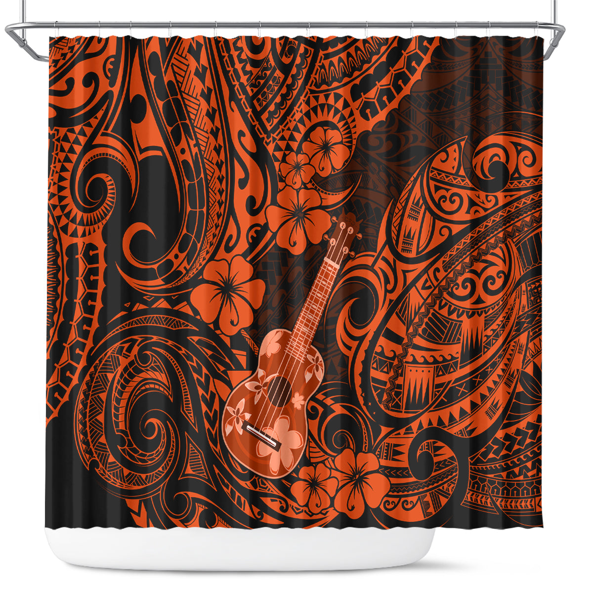 hawaii-ukulele-shower-curtain-polynesian-pattern-orange-version