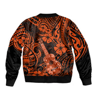 Hawaii Ukulele Sleeve Zip Bomber Jacket Polynesian Pattern Orange Version - Wonder Print Shop
