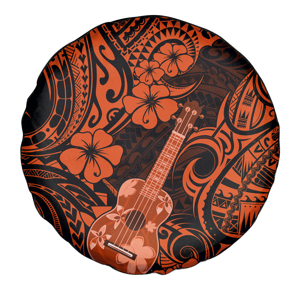Hawaii Ukulele Spare Tire Cover Polynesian Pattern Orange Version - Wonder Print Shop