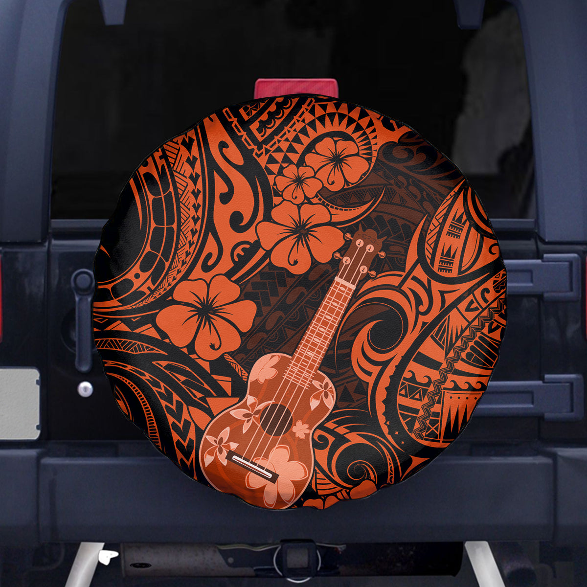 Hawaii Ukulele Spare Tire Cover Polynesian Pattern Orange Version - Wonder Print Shop