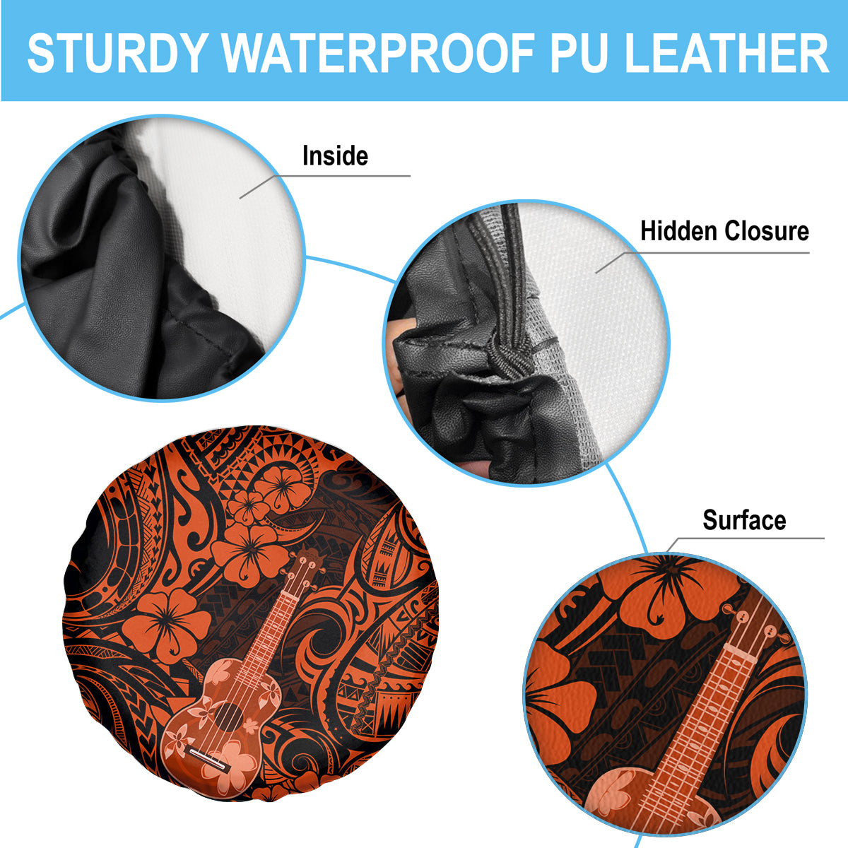 Hawaii Ukulele Spare Tire Cover Polynesian Pattern Orange Version - Wonder Print Shop